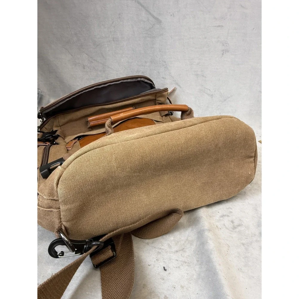 Witzman Backpack Mens Large‎ Brown Canvas Faux Leather Convertible Travel Bag